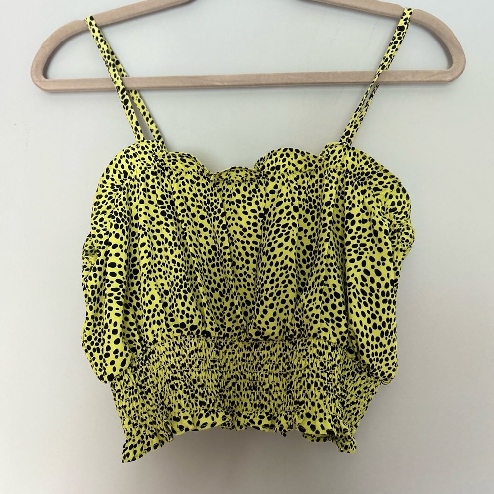 Topshop Neon Green Spotted Crop Top